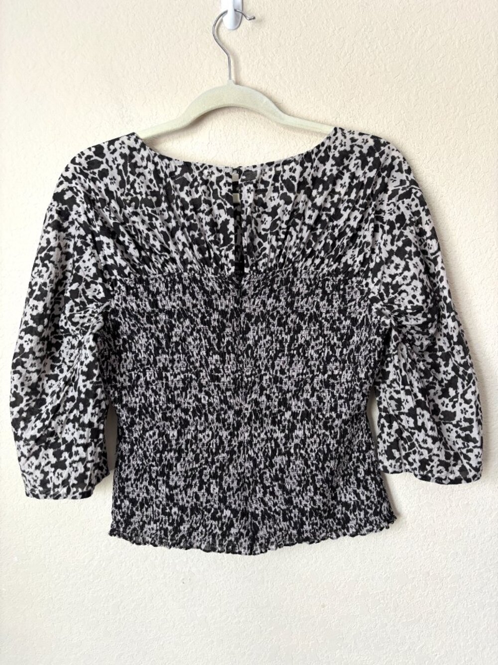 Rebecca Taylor Silk Cotton Blend Smocked Ruched Osaka Blouse - Picture 10 of 12